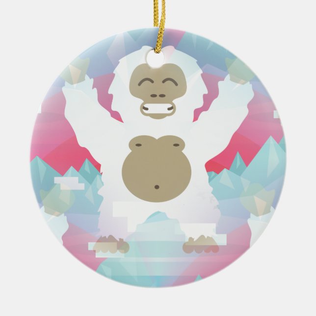 rosa yeti julgransprydnad keramik (Framsidan)