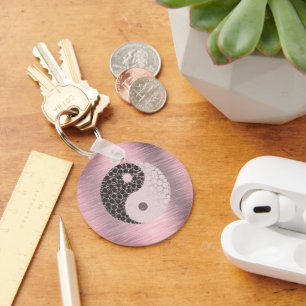 Rosa Yin Yang Nyckelring
