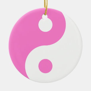 Rosa Yin Yang Symbol Julgransprydnad Keramik