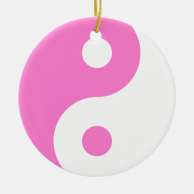Rosa Yin Yang Symbol Julgransprydnad Keramik (Framsidan)