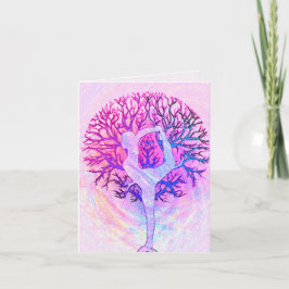 Rosa Yoga Träd Woman i Pastel Färg Kort