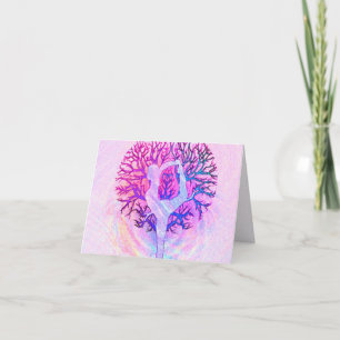Rosa Yoga Träd Woman i Pastel Färg Kort