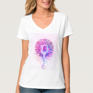 Rosa Yogaträdkvinna i pastellfärgade färger T Shirt
