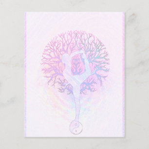 Rosa yogaträdkvinna i pastellfärger flygblad