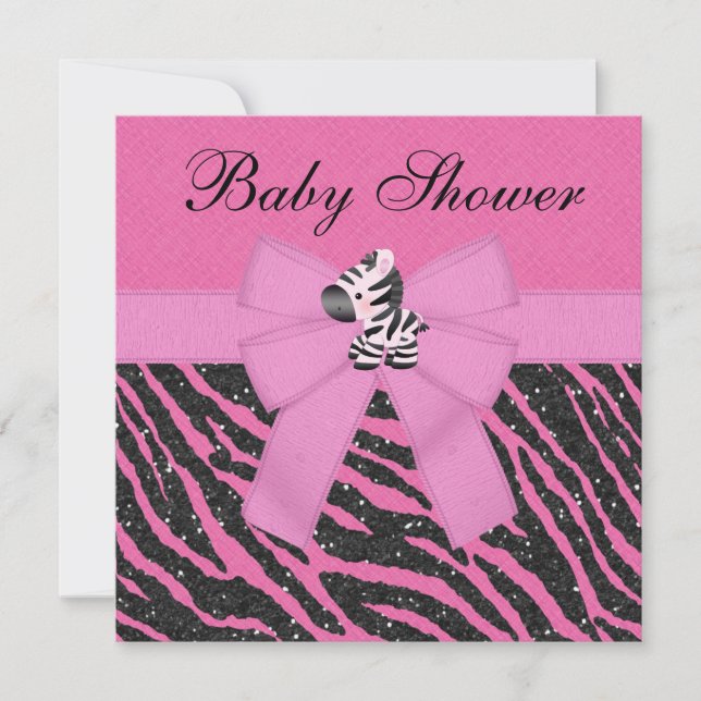 Rosa Zebra & Animal Print Faux Glitter Baby Shower Inbjudningar (Framsida)