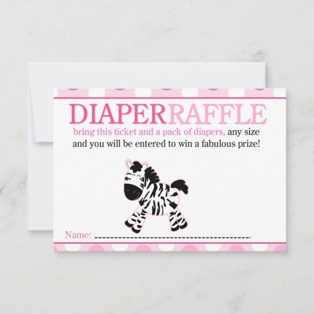 Rosa Zebra Baby Shower Diaper Raffle Card Inbjudningar (Framsida)