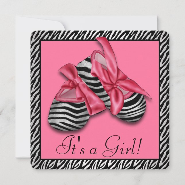 Rosa Zebra Baby Shower Inbjudningar (Framsida)