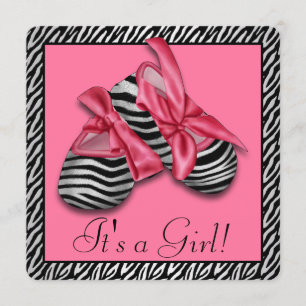 Rosa Zebra Baby Shower Inbjudningar