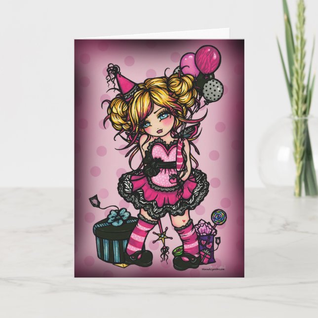Rosa Zebra Birthday Girl Fairy Fantasy Art Kort (Framsida)