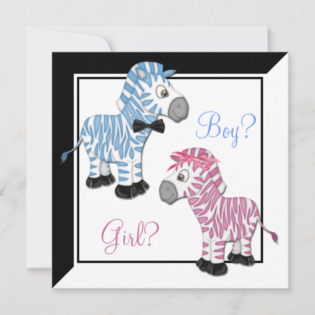 Rosa zebra blå zebra könsuppenbarelse inbjudningar (Framsida)