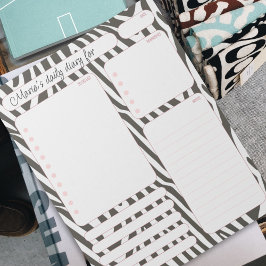Rosa Zebra Daily Planner Notes och To Do List Anteckningsblock