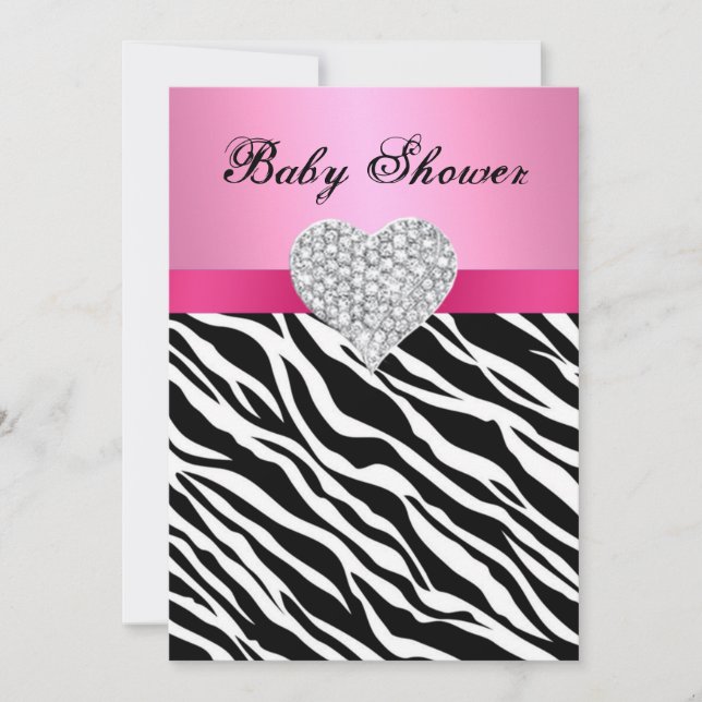 Rosa Zebra Diamond Heart Baby Shower-inbjudan Inbjudningar (Framsida)