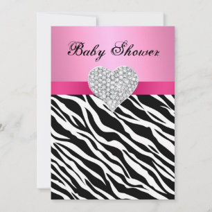 Rosa Zebra Diamond Heart Baby Shower-inbjudan Inbjudningar