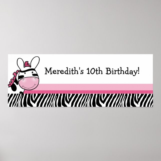 Rosa Zebra Diva Anpassningsbar Baby Shower Banner Poster (Framsidan)