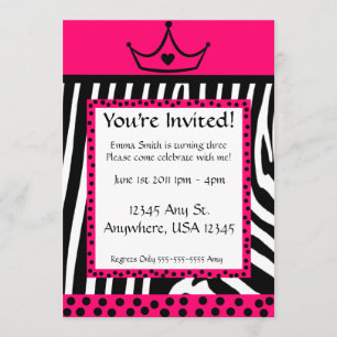 Rosa Zebra Diva Birthday Inbjudningar