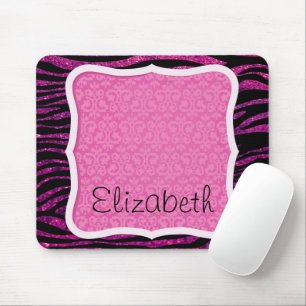 Rosa Zebra, Glitter Zebra, Zebra tryck, ditt namn Musmatta