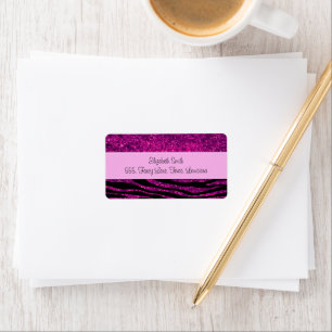 Rosa Zebra, Glitter Zebra, Zebra tryck, Rand Adressetikett