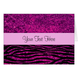 Rosa Zebra, Glitter Zebra, Zebra tryck, Rand Hälsningskort