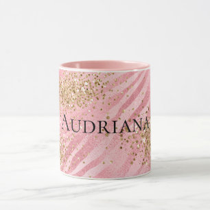 Rosa Zebra Guld Glitzy Glitter Mugg