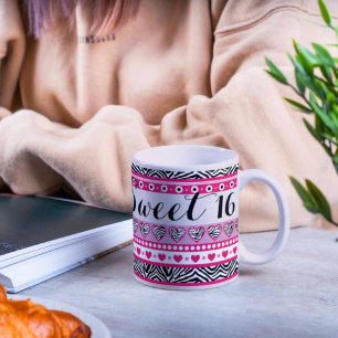 Rosa zebra hjärta Sweet 16 Mugg
