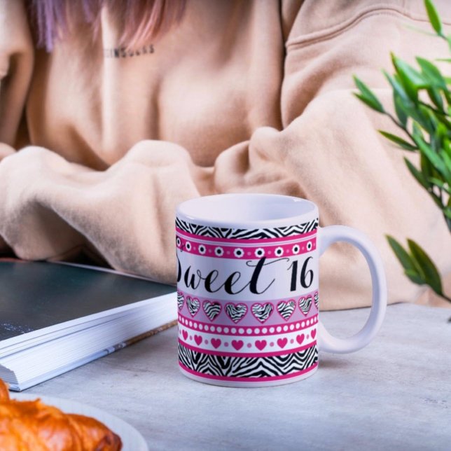 Rosa zebra hjärta Sweet 16 Mugg (Skapare uppladdad)