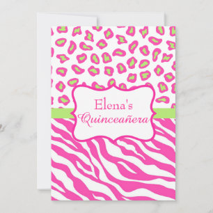 Rosa Zebra Leopard Skin Quinceañera-inbjudan Inbjudningar
