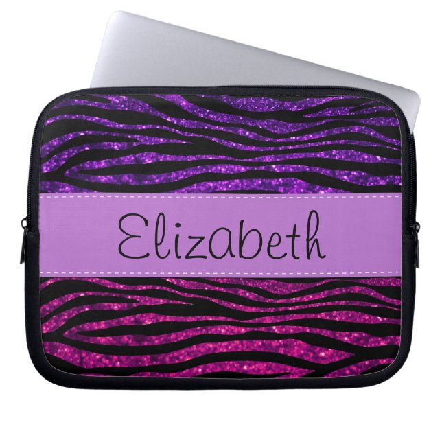 Rosa Zebra, Lila Zebra, Glitter Zebra, ditt namn Laptop Sleeve (Framsidan)