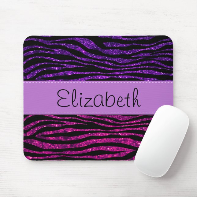 Rosa Zebra, Lila Zebra, Glitter Zebra, ditt namn Musmatta (Med mus)