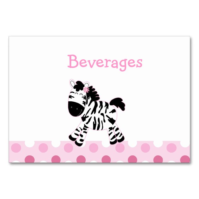 Rosa Zebra med Rosa Polkadot Bord Card Bordsnummer (Framsidan)
