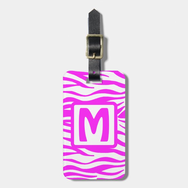 Rosa Zebra Monogram i kvadrat Bagagebricka (Vertikal Framsida)