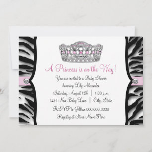 Rosa Zebra Prinsessa Rosa Svart Baby Shower Inbjudningar