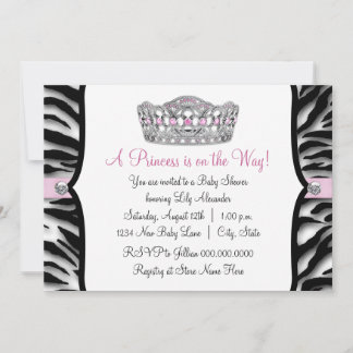 Rosa Zebra Prinsessa Rosa Svart Baby Shower Inbjudningar