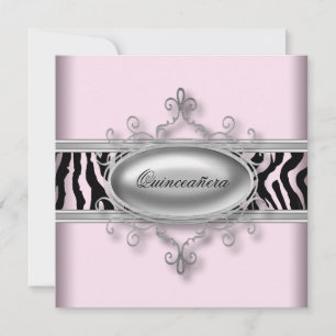 Rosa zebra Quinceanera Inbjudningar