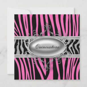 Rosa zebra Quinceanera Inbjudningar