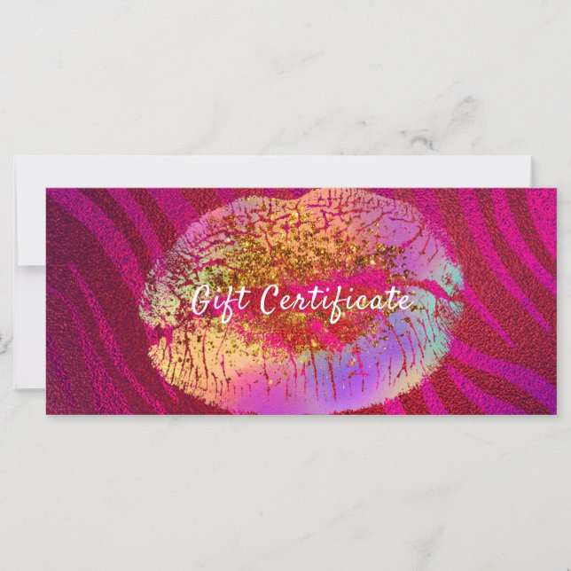 Rosa Zebra Rainbow Glitter Läppar Gift Certificate (Framsida)