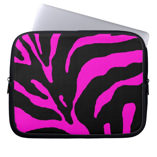 Rosa Zebra Rand Animal Print Laptop Sleeve (Framsidan)