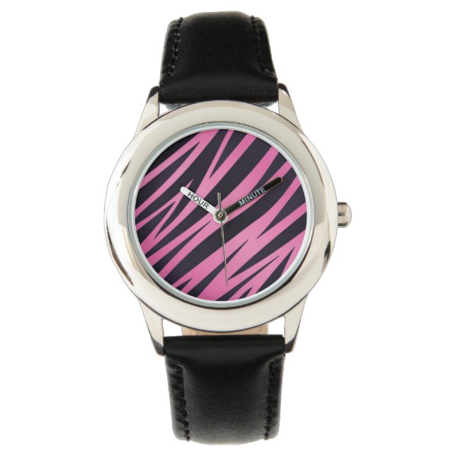 Rosa Zebra Rand Background Armbandsur (Framsida)