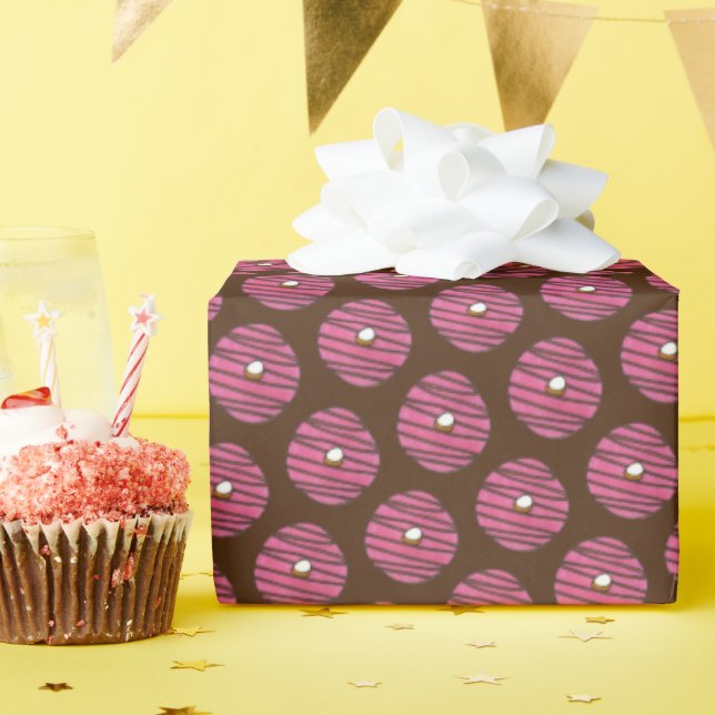 Rosa Zebra Rand Donut Doughnut Donuts Junk Food Presentpapper (Födelsedagsfest)