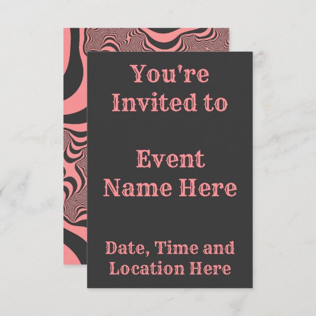 Rosa Zebra ränder Inbjudningar (Fram/baksida)