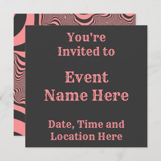 Rosa Zebra ränder Inbjudningar (Fram/baksida)