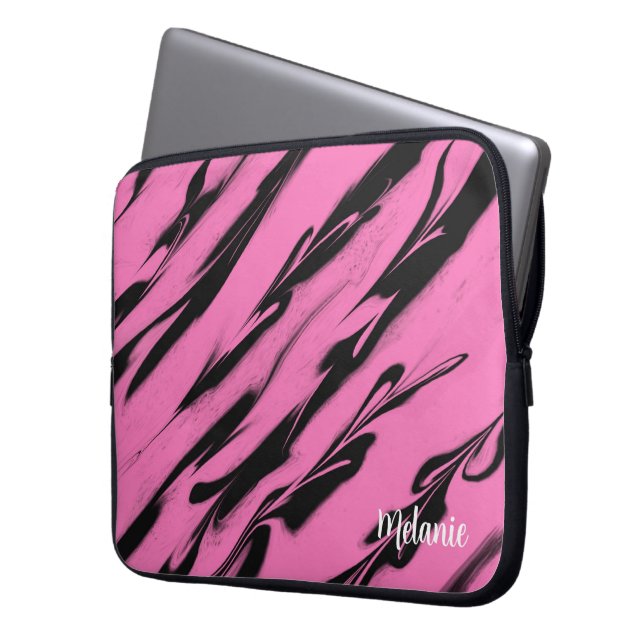 Rosa Zebra ränder Laptop sleeve (Framsidan Vänster)