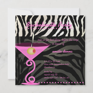 Rosa Zebra/rosa martini Bachelorette Party Inbjudningar
