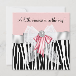 Rosa zebra rosa svart prinsessa baby shower inbjudningar
