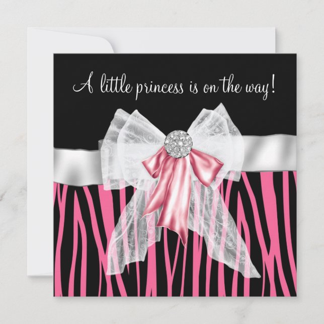 Rosa zebra rosa svart prinsessa baby shower inbjudningar (Framsida)