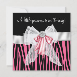 Rosa zebra rosa svart prinsessa baby shower inbjudningar