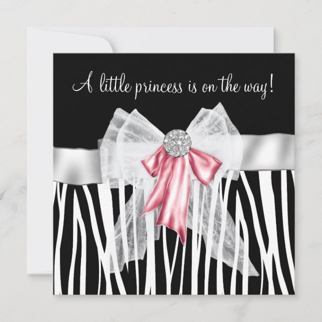 Rosa zebra rosa svart prinsessa baby shower inbjudningar (Framsida)