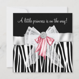 Rosa zebra rosa svart prinsessa baby shower inbjudningar