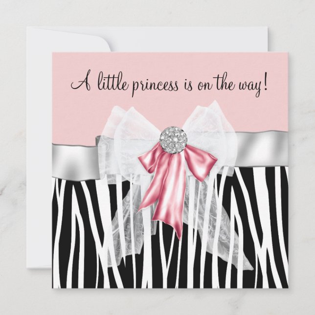 Rosa Zebra Rosa Svart Prinsessa Bebis Shower Inbjudningar (Framsida)
