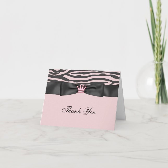Rosa zebra rosa svart prinsessa tackkort (Framsida)
