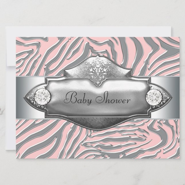 Rosa zebra Rosa zebra Babyflicka Bebisdusch Inbjudningar (Framsida)